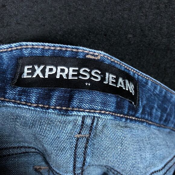 Express Womens Shorts Blue Denim Mid Rise Cotton Blend Cut Off Stretch 8 - Picture 4 of 11